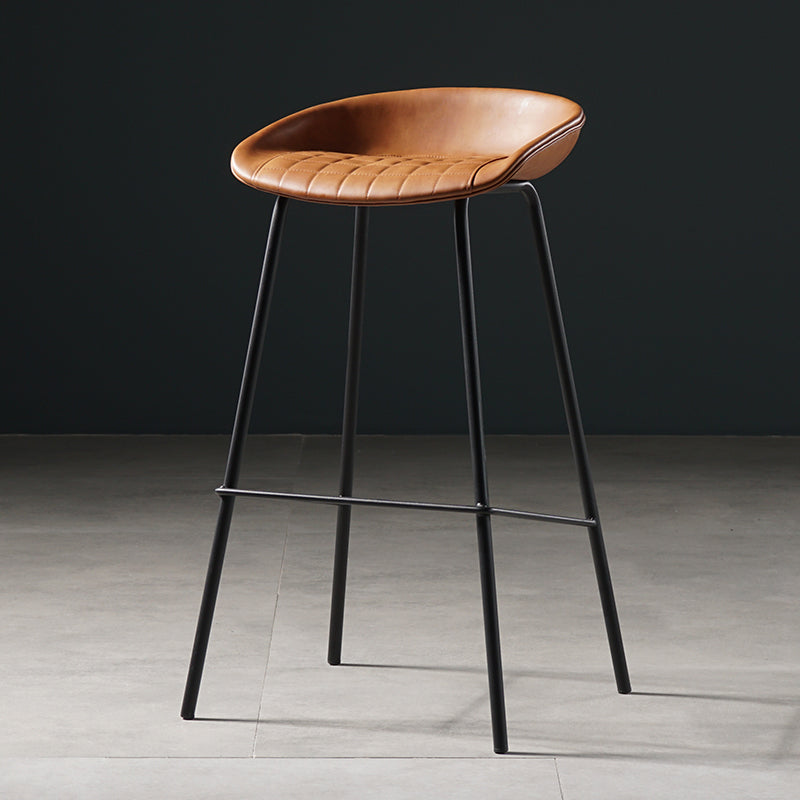 Taburete moderno de cuero falso de cuero de cuero sin respaldo con reposapiés