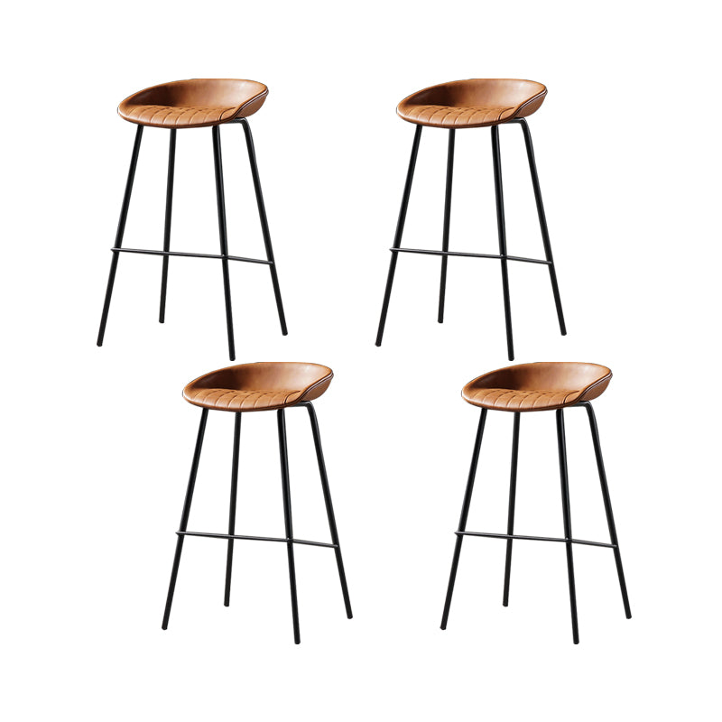 Taburete moderno de cuero falso de cuero de cuero sin respaldo con reposapiés