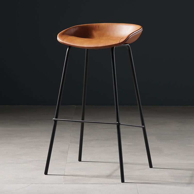 Taburete moderno de cuero falso de cuero de cuero sin respaldo con reposapiés