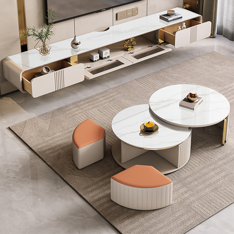 Abstract Coffee Cocktail Table with Storage Drawers White Slate