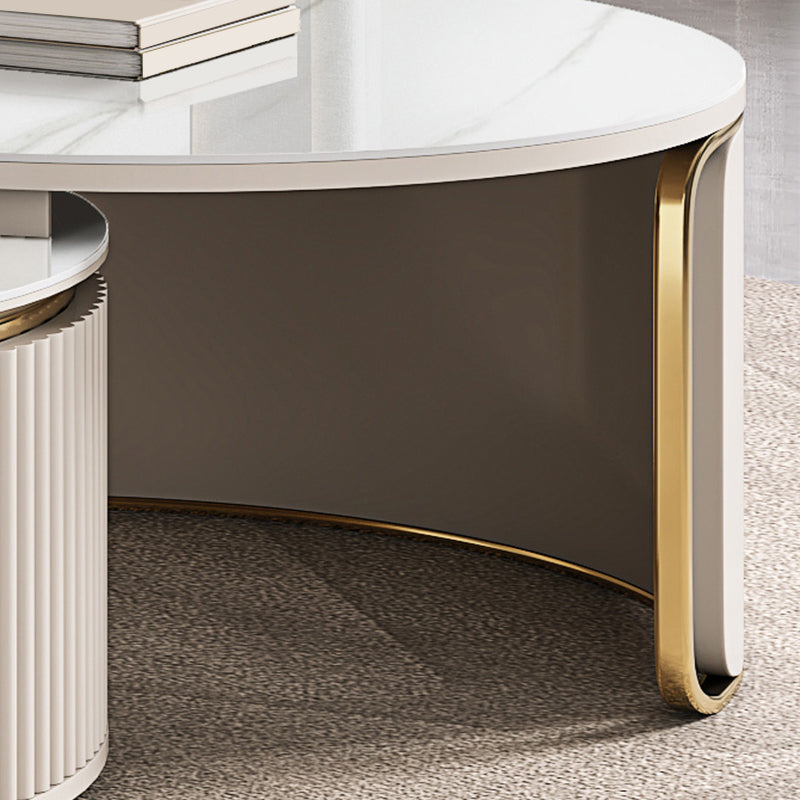 Abstract Coffee Cocktail Table with Storage Drawers White Slate