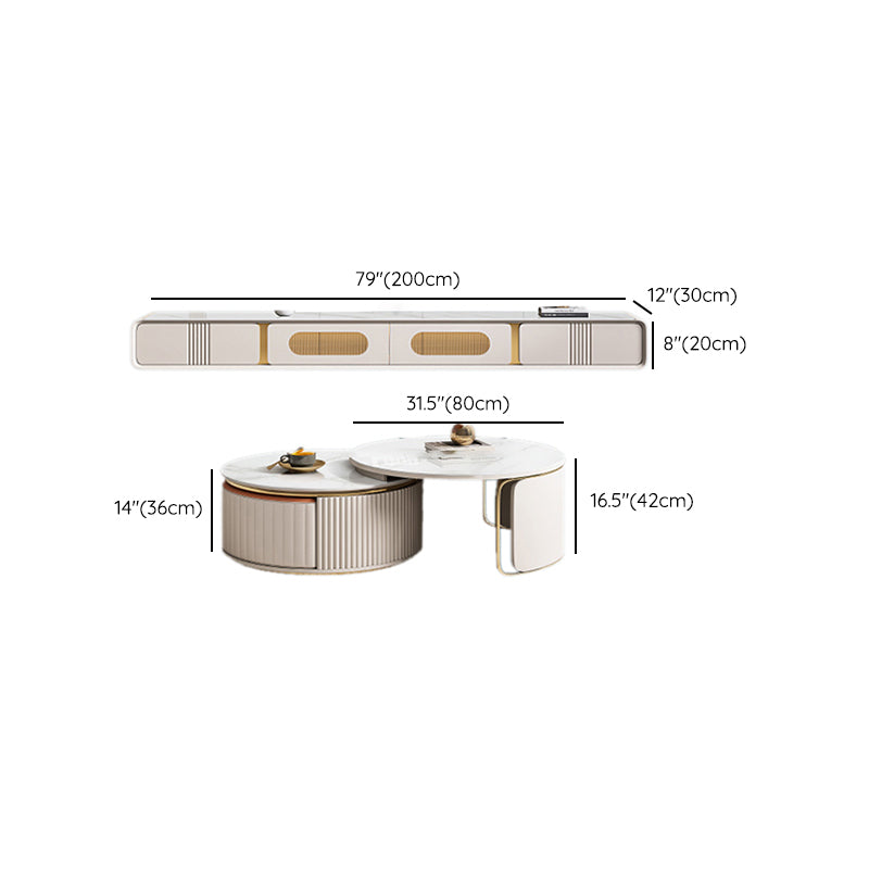 Abstract Coffee Cocktail Table with Storage Drawers White Slate