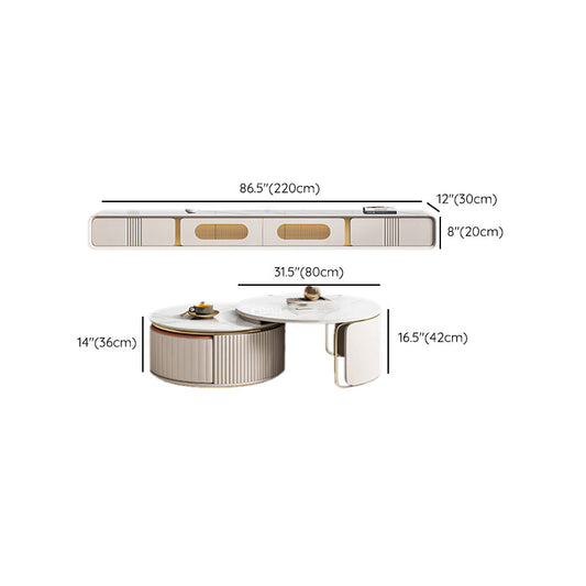 Tavolo da cocktail di caffè astratto con cassetti di stoccaggio bianco ardesia