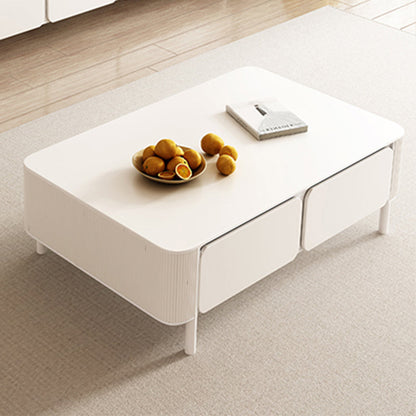 4 Legs White Slate Rectangular Cocktail Table with Storage Drawers