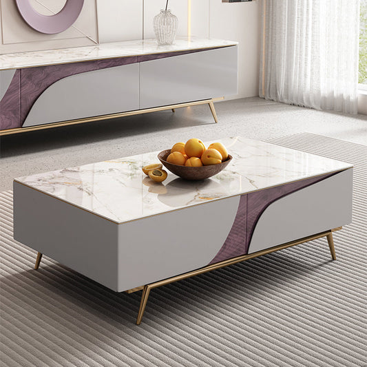 4 gambe tavolo da cocktail caffè con cassetti di stoccaggio marmo bianco