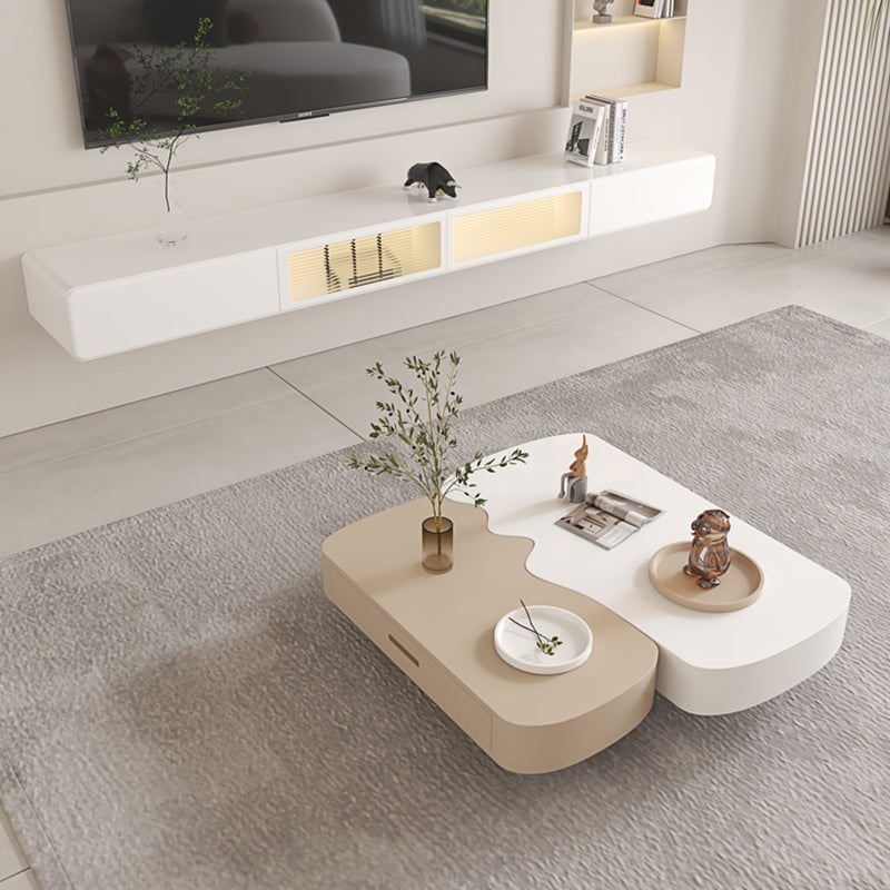 Abstract Coffee Cocktail Table with Storage White Wooden Modern Clearhalo 'Coffee & Accent Tables' 'Coffee Tables' 'coffee_tables' 'furn' 'furn_coffee_tables' 'Furniture' 'Living Room Furniture' 7602384