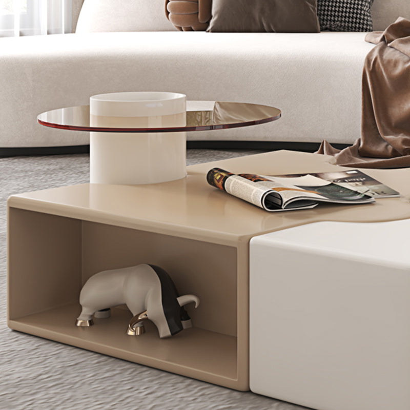 Abstract Coffee Cocktail Table with Storage White Wooden Modern Clearhalo 'Coffee & Accent Tables' 'Coffee Tables' 'coffee_tables' 'furn' 'furn_coffee_tables' 'Furniture' 'Living Room Furniture' 7602392