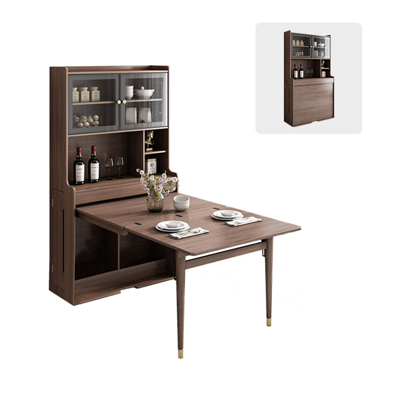 Modern Rectangle Folding Wood Dining Table for Small Space with Storage Nut-Brown Without Chairs Clearhalo 'Dining Tables & Seating' 'Dining Tables' 'dining_table' 'furn' 'furn_dining_table' 'Furniture' 'Kitchen & Dining Furniture' 7603898