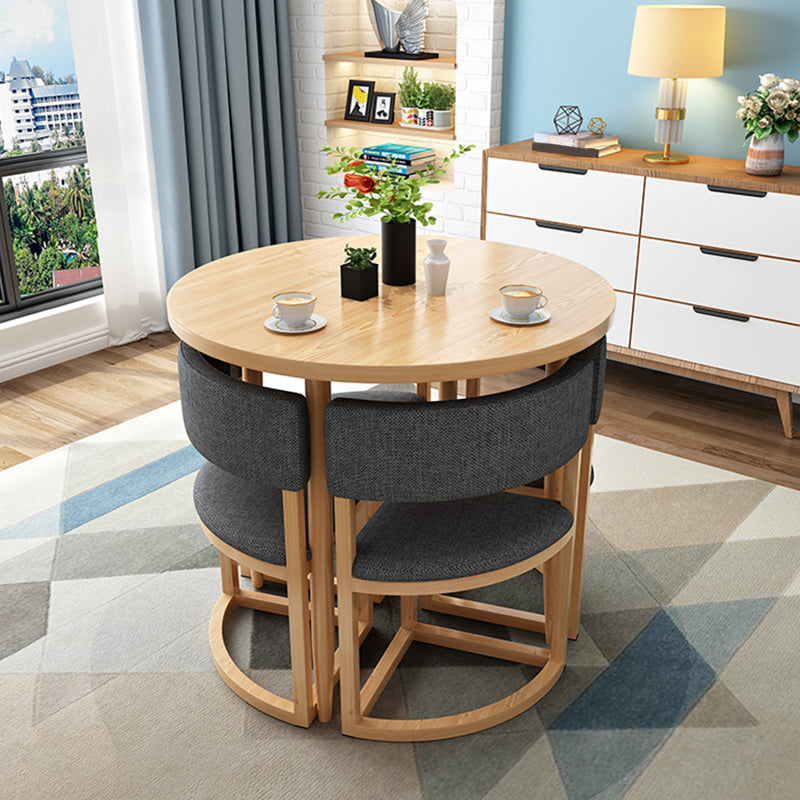 Modern Round Dinner Table Natural Oak Wooden Tabletop for 2 Persons