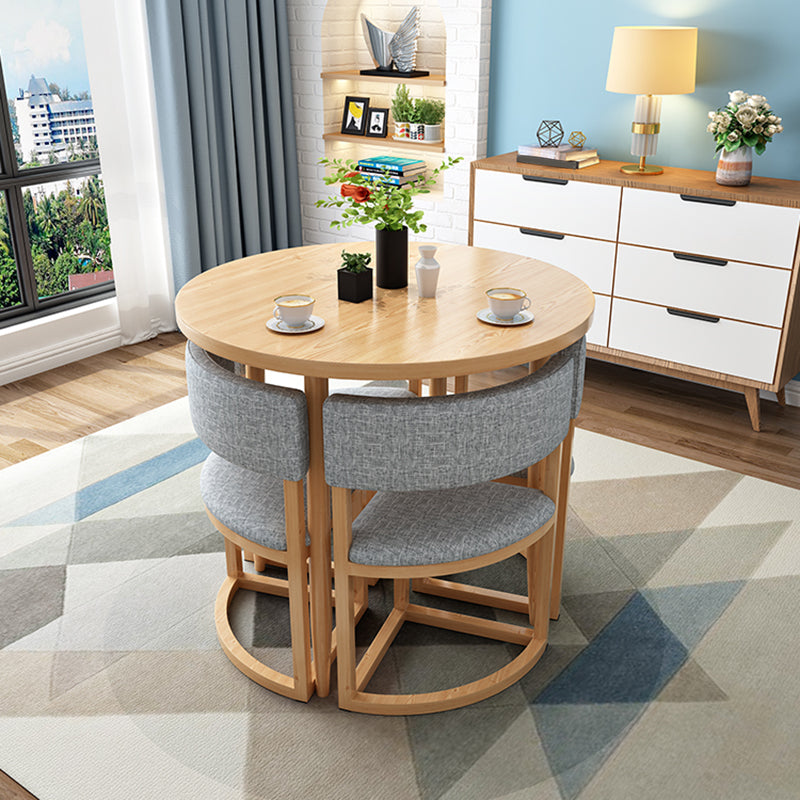 Modern Round Dinner Table Natural Oak Wooden Tabletop for 2 Persons