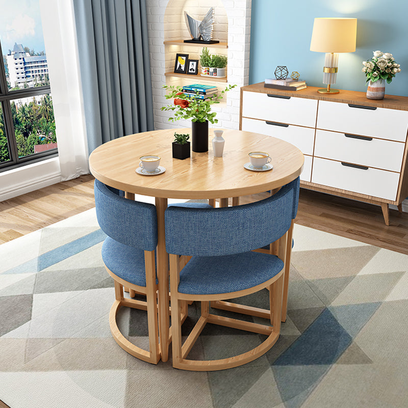 Modern Round Dinner Table Natural Oak Wooden Tabletop for 2 Persons