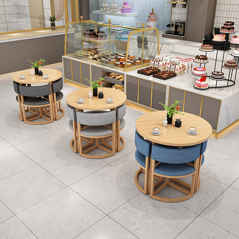 Modern Round Dinner Table Natural Oak Wooden Tabletop for 2 Persons