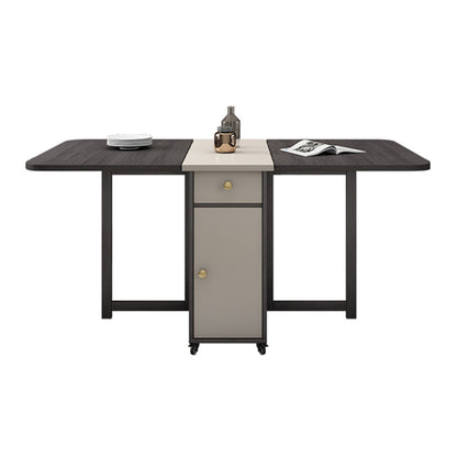 Modern Rectangle Folding Wood Dining Table for Small Space with Pedestal Base