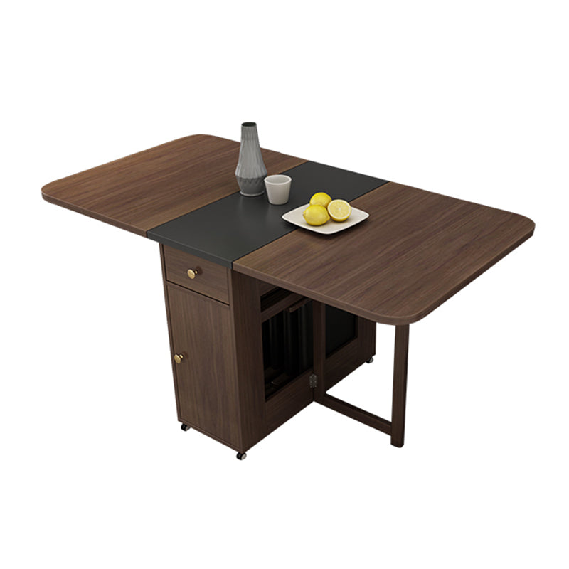 Modern Rectangle Folding Wood Dining Table for Small Space with Pedestal Base