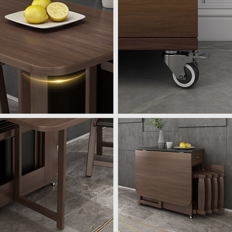 Modern Rectangle Folding Wood Dining Table for Small Space with Pedestal Base