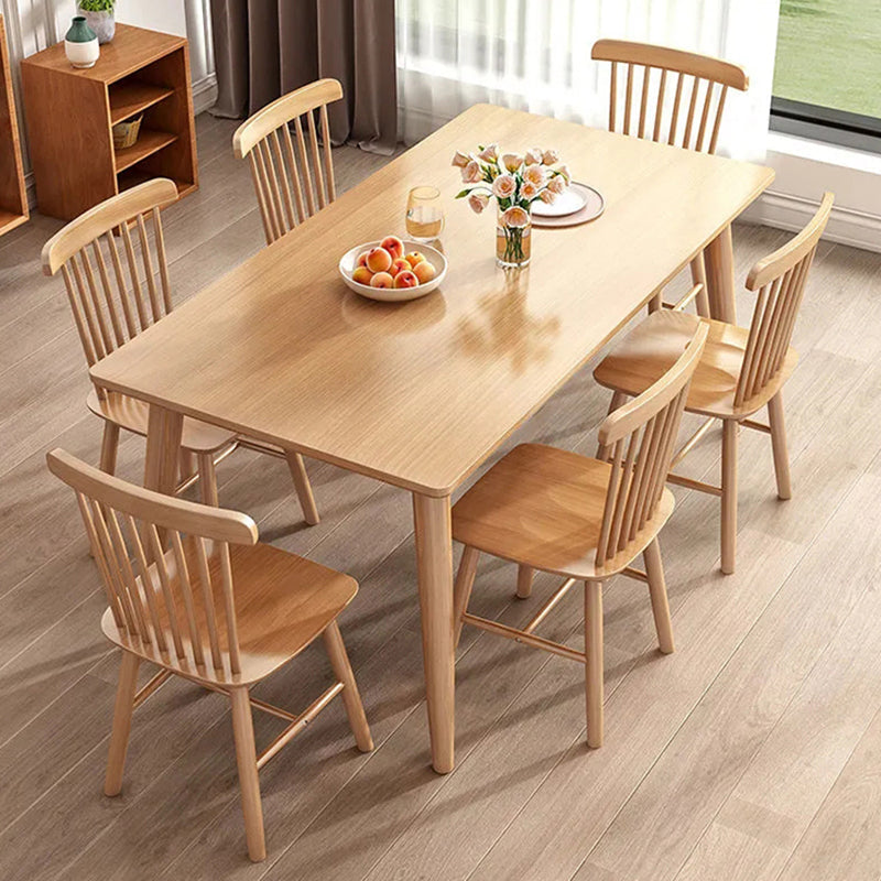 Rectangular Natural Oak Dining Table Solid Wood Tabletop for Living Room