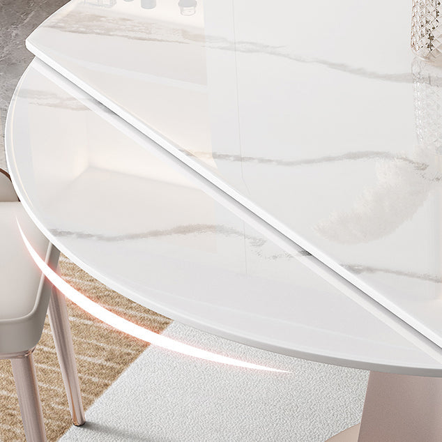 Modern White Round Extendable Dining Table with Metal Pedestal Base Clearhalo 'Dining Tables & Seating' 'Dining Tables' 'dining_table' 'furn' 'furn_dining_table' 'Furniture' 'Kitchen & Dining Furniture' 7604048