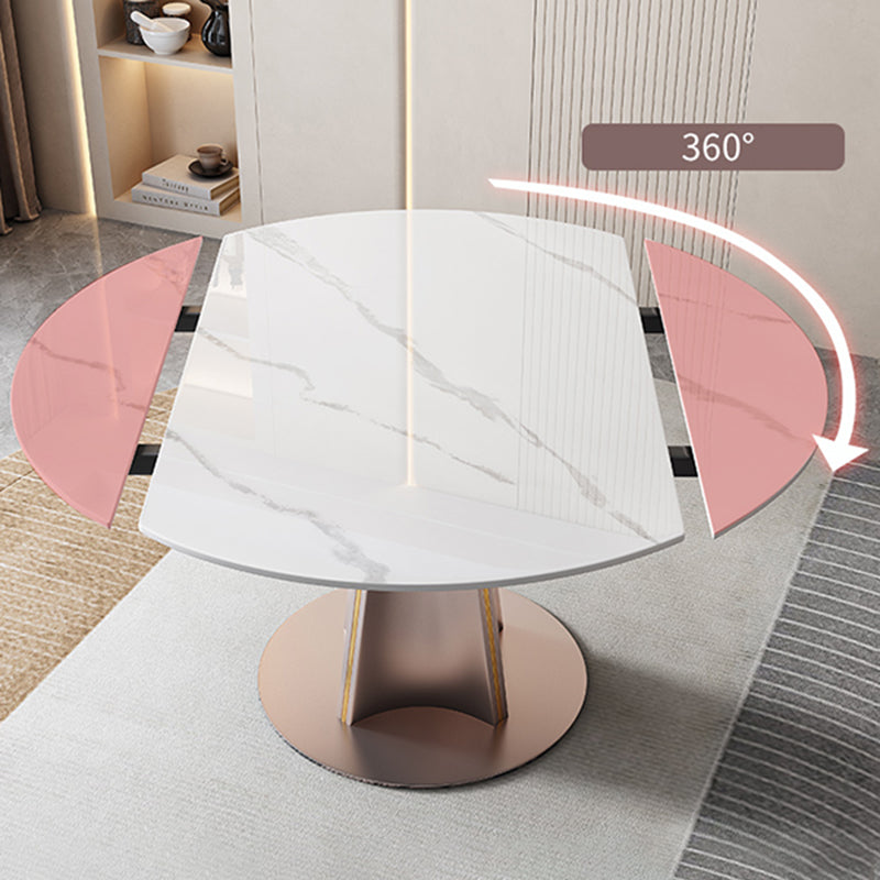 Modern White Round Extendable Dining Table with Metal Pedestal Base Clearhalo 'Dining Tables & Seating' 'Dining Tables' 'dining_table' 'furn' 'furn_dining_table' 'Furniture' 'Kitchen & Dining Furniture' 7604049