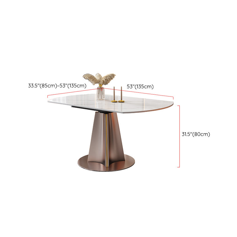 Modern White Round Extendable Dining Table with Metal Pedestal Base Clearhalo 'Dining Tables & Seating' 'Dining Tables' 'dining_table' 'furn' 'furn_dining_table' 'Furniture' 'Kitchen & Dining Furniture' 7604054