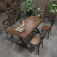 Mesa de comedor rectangular de madera maciza de estilo industrial con patas de hierro de pedestal doble