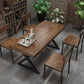 Mesa de comedor rectangular de madera maciza de estilo industrial con patas de hierro de pedestal doble