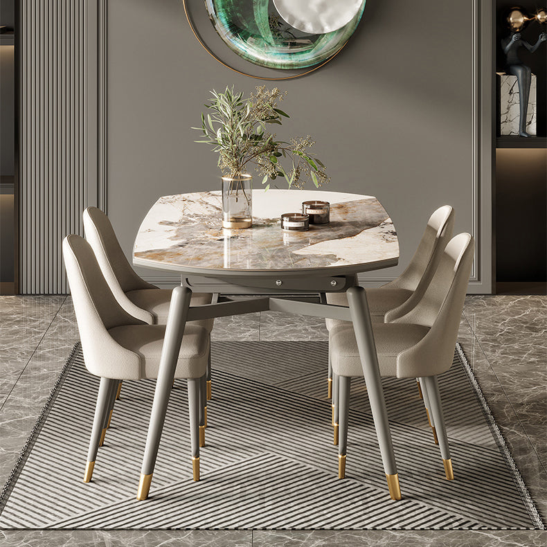 Modern Round Extendable Dining Table Wood Legs for Living Room
