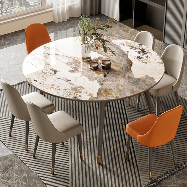 Modern Round Extendable Dining Table Wood Legs for Living Room