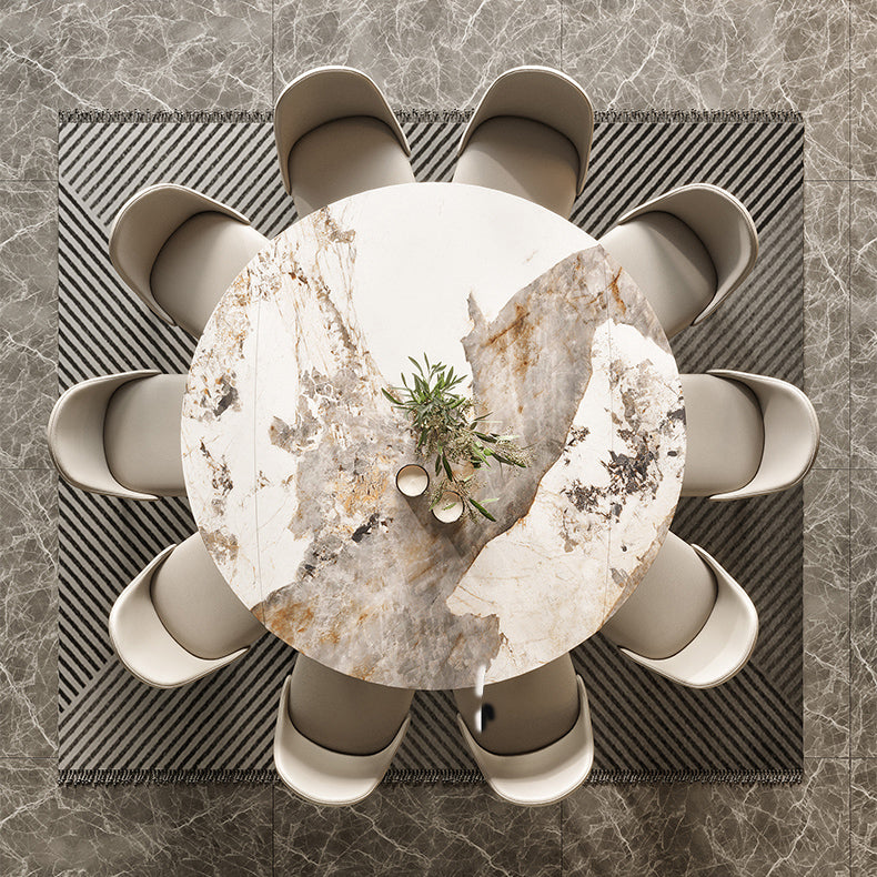 Modern Round Extendable Dining Table Wood Legs for Living Room