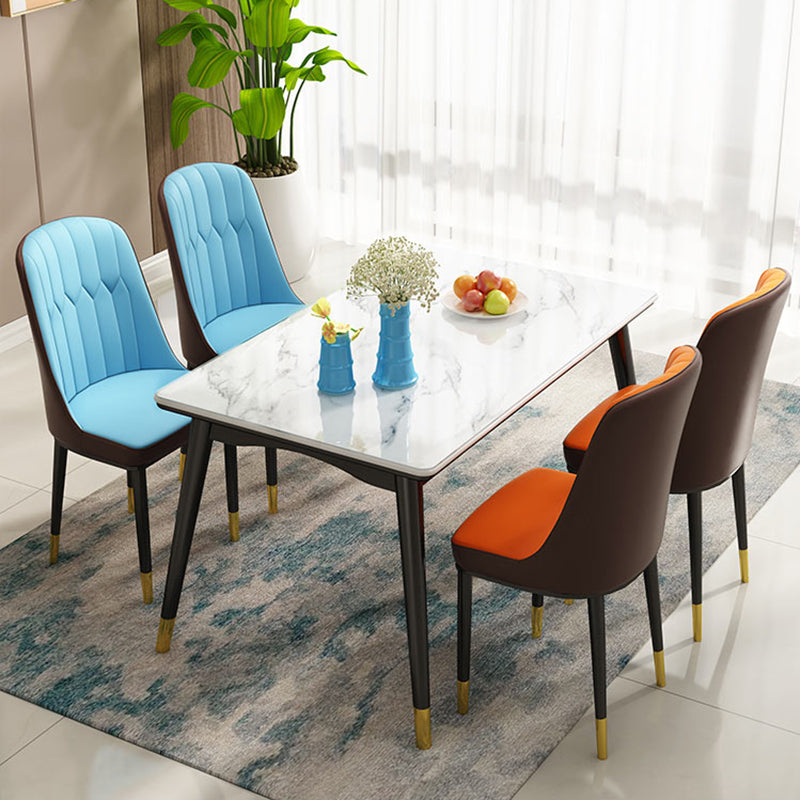 Mesa de comedor rectangular de vidrio de estilo moderno con 4 pies