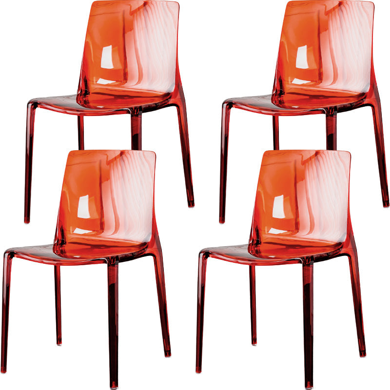 Modern Acrylic Armless Solid Back Dining Accent Chair for Home Red Clear 4 Piece Set Clearhalo 'Dining Chairs' 'Dining Tables & Seating' 'dining_chair' 'furn' 'furn_dining_chair' 'Furniture' 'Kitchen & Dining Furniture' 7604522