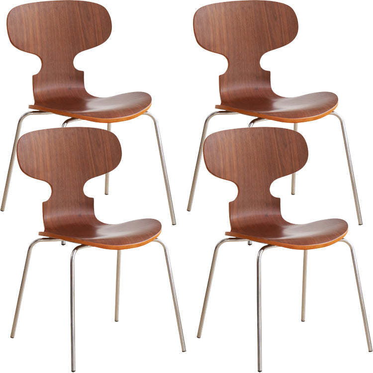 Contemporary Solid Wood Stackable Armless Dining Chair for Home Walnut 4 Piece Set Clearhalo 'Dining Chairs' 'Dining Tables & Seating' 'dining_chair' 'furn' 'furn_dining_chair' 'Furniture' 'Kitchen & Dining Furniture' 7604632