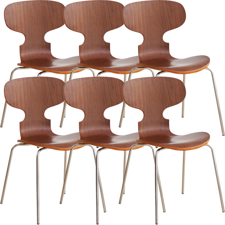 Contemporary Solid Wood Stackable Armless Dining Chair for Home Walnut 6 Piece Set Clearhalo 'Dining Chairs' 'Dining Tables & Seating' 'dining_chair' 'furn' 'furn_dining_chair' 'Furniture' 'Kitchen & Dining Furniture' 7604633