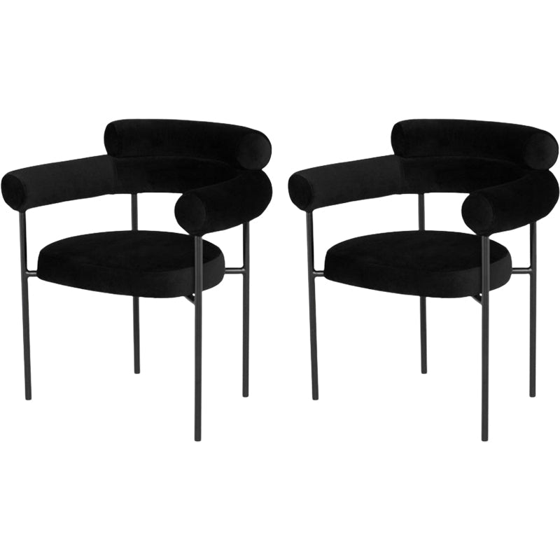Nordic Style Upholstered Open Arm Dining Chair in Matte Finish Black 2 Piece Set Clearhalo 'Dining Chairs' 'Dining Tables & Seating' 'dining_chair' 'furn' 'furn_dining_chair' 'Furniture' 'Kitchen & Dining Furniture' 7604638
