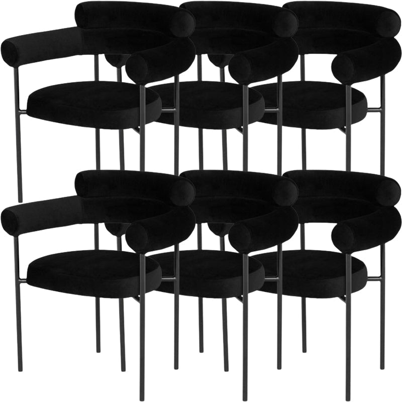 Nordic Style Upholstered Open Arm Dining Chair in Matte Finish Black 6 Piece Set Clearhalo 'Dining Chairs' 'Dining Tables & Seating' 'dining_chair' 'furn' 'furn_dining_chair' 'Furniture' 'Kitchen & Dining Furniture' 7604643