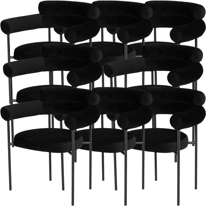 Nordic Style Upholstered Open Arm Dining Chair in Matte Finish Black 8 Piece Set Clearhalo 'Dining Chairs' 'Dining Tables & Seating' 'dining_chair' 'furn' 'furn_dining_chair' 'Furniture' 'Kitchen & Dining Furniture' 7604644