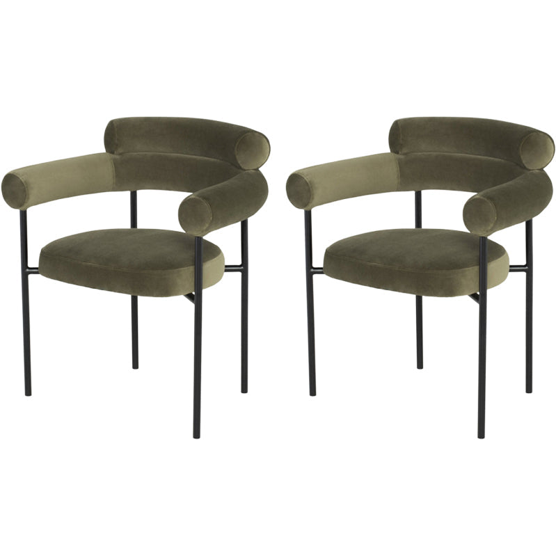 Nordic Style Upholstered Open Arm Dining Chair in Matte Finish Army Green 2 Piece Set Clearhalo 'Dining Chairs' 'Dining Tables & Seating' 'dining_chair' 'furn' 'furn_dining_chair' 'Furniture' 'Kitchen & Dining Furniture' 7604657