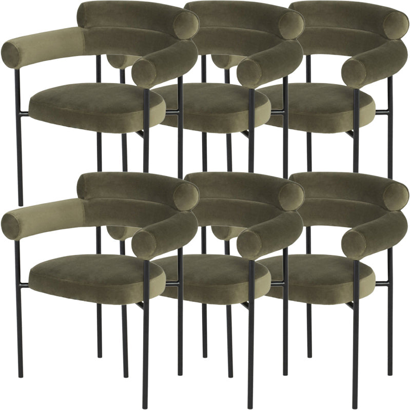 Nordic Style Upholstered Open Arm Dining Chair in Matte Finish Army Green 6 Piece Set Clearhalo 'Dining Chairs' 'Dining Tables & Seating' 'dining_chair' 'furn' 'furn_dining_chair' 'Furniture' 'Kitchen & Dining Furniture' 7604659