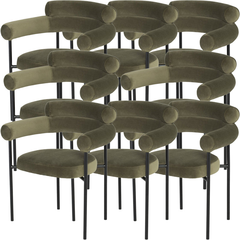 Nordic Style Upholstered Open Arm Dining Chair in Matte Finish Army Green 8 Piece Set Clearhalo 'Dining Chairs' 'Dining Tables & Seating' 'dining_chair' 'furn' 'furn_dining_chair' 'Furniture' 'Kitchen & Dining Furniture' 7604660