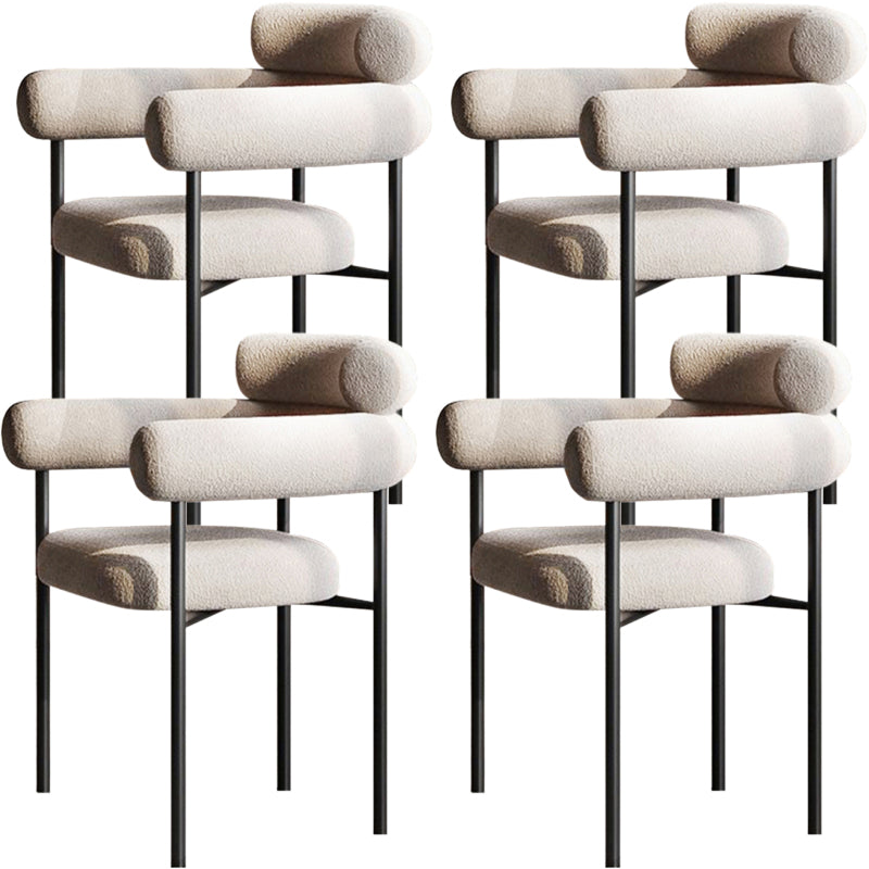 Nordic Style Upholstered Open Arm Dining Chair in Matte Finish Milky White 4 Piece Set Clearhalo 'Dining Chairs' 'Dining Tables & Seating' 'dining_chair' 'furn' 'furn_dining_chair' 'Furniture' 'Kitchen & Dining Furniture' 7604663