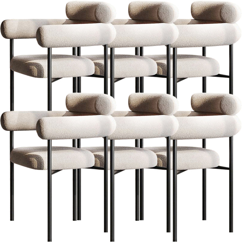 Nordic Style Upholstered Open Arm Dining Chair in Matte Finish Milky White 6 Piece Set Clearhalo 'Dining Chairs' 'Dining Tables & Seating' 'dining_chair' 'furn' 'furn_dining_chair' 'Furniture' 'Kitchen & Dining Furniture' 7604664