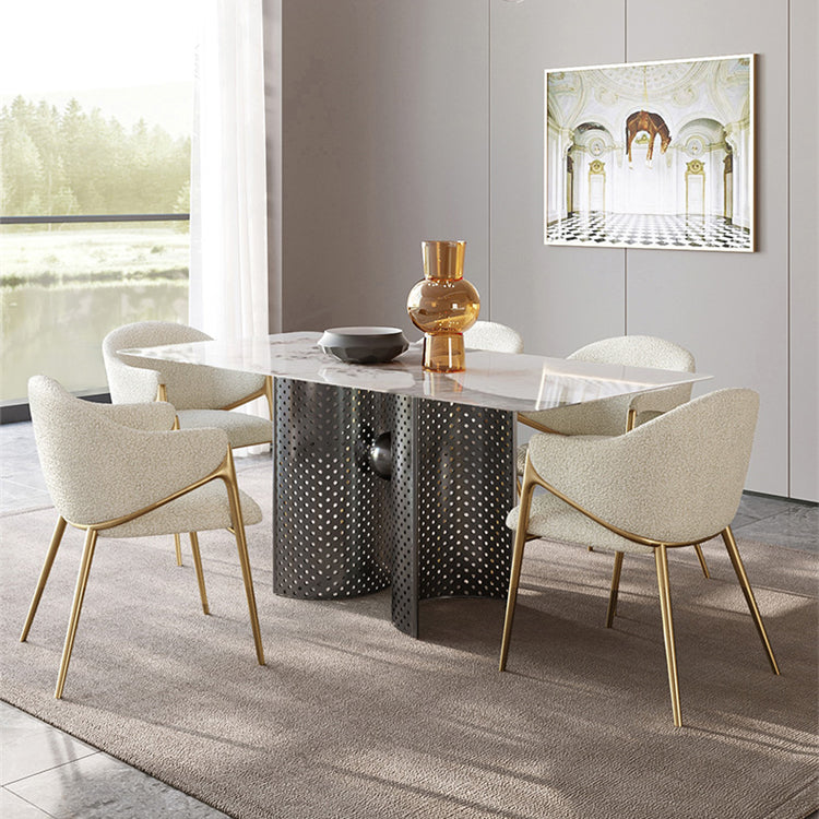 Metal Solid Back Arm Dining Chair Glam Chair for Dining Room