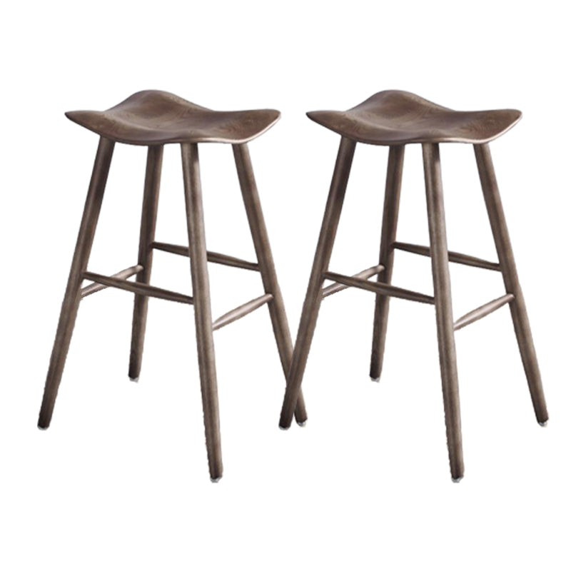 Contemporary 27.5-inch Ash Solid Wood Bar Stool with Footrest Nut-Brown 2 Piece Set Clearhalo 'Bar Furniture' 'Bar Stools' 'bar_stools' 'furn' 'furn_bar_stools' 'Furniture' 'Kitchen & Dining Furniture' 7605076
