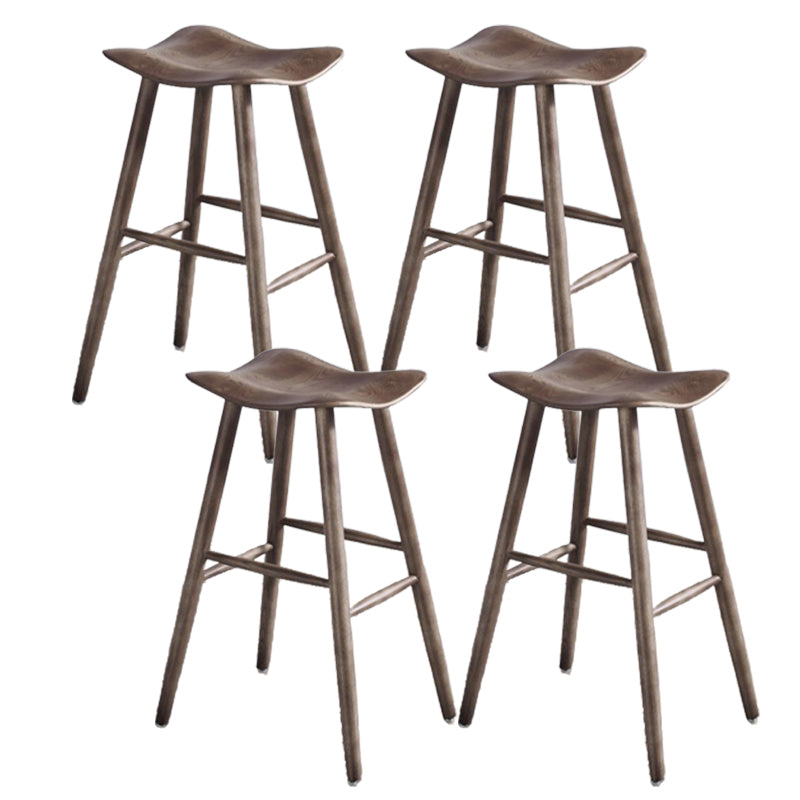 Contemporary 27.5-inch Ash Solid Wood Bar Stool with Footrest Nut-Brown 4 Piece Set Clearhalo 'Bar Furniture' 'Bar Stools' 'bar_stools' 'furn' 'furn_bar_stools' 'Furniture' 'Kitchen & Dining Furniture' 7605078