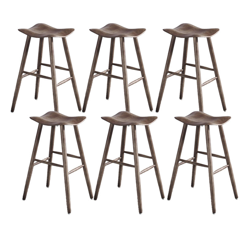 Contemporary 27.5-inch Ash Solid Wood Bar Stool with Footrest Nut-Brown 6 Piece Set Clearhalo 'Bar Furniture' 'Bar Stools' 'bar_stools' 'furn' 'furn_bar_stools' 'Furniture' 'Kitchen & Dining Furniture' 7605079