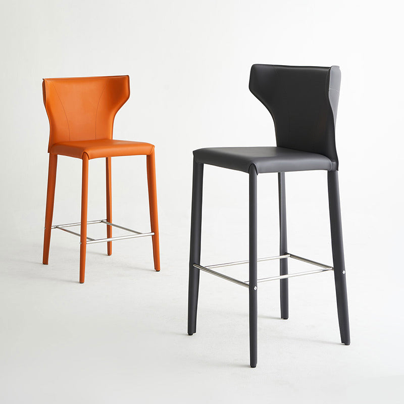 Tabourets de bar modernes sans accoudoirs à dossier bas en similicuir avec base en métal