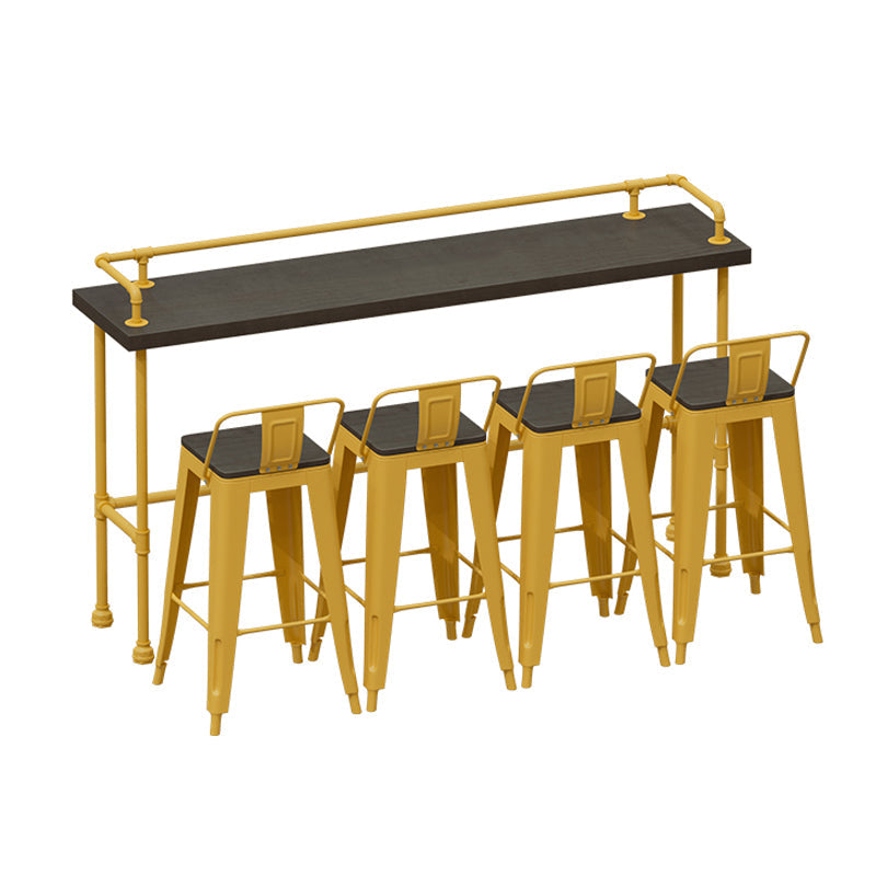 Wood and Metal Bar Stool and Table Set 1/3/4/5/6 Pieces Rectangular Table & Chair(s) 78.7"L x 17.7"W x 41.3"H Yellowish Brown Clearhalo 'Bar Furniture' 'furn' 'furn_home_bar_bar_sets' 'Furniture' 'Home Bars & Bar Sets' 'home_bar_bar_sets' 'Kitchen & Dining Furniture' 7605301