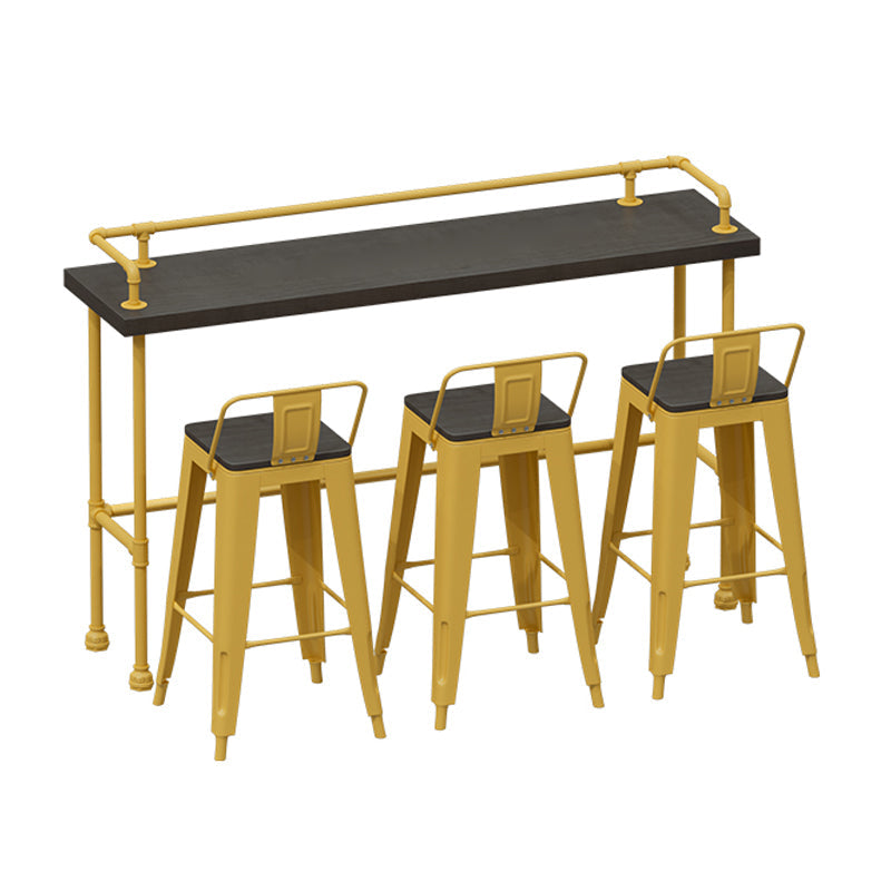 Wood and Metal Bar Stool and Table Set 1/3/4/5/6 Pieces Rectangular Table & Chair(s) 70.9"L x 17.7"W x 41.3"H Yellowish Brown Clearhalo 'Bar Furniture' 'furn' 'furn_home_bar_bar_sets' 'Furniture' 'Home Bars & Bar Sets' 'home_bar_bar_sets' 'Kitchen & Dining Furniture' 7605304