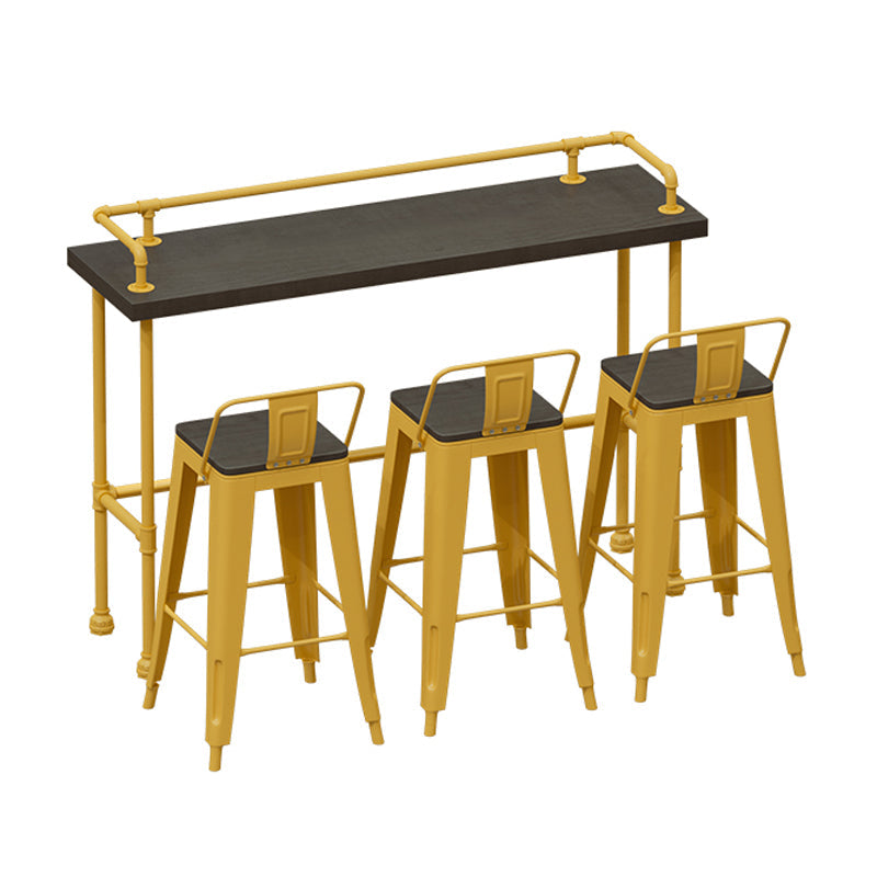 Wood and Metal Bar Stool and Table Set 1/3/4/5/6 Pieces Rectangular Table & Chair(s) 63"L x 17.7"W x 41.3"H Yellowish Brown Clearhalo 'Bar Furniture' 'furn' 'furn_home_bar_bar_sets' 'Furniture' 'Home Bars & Bar Sets' 'home_bar_bar_sets' 'Kitchen & Dining Furniture' 7605306