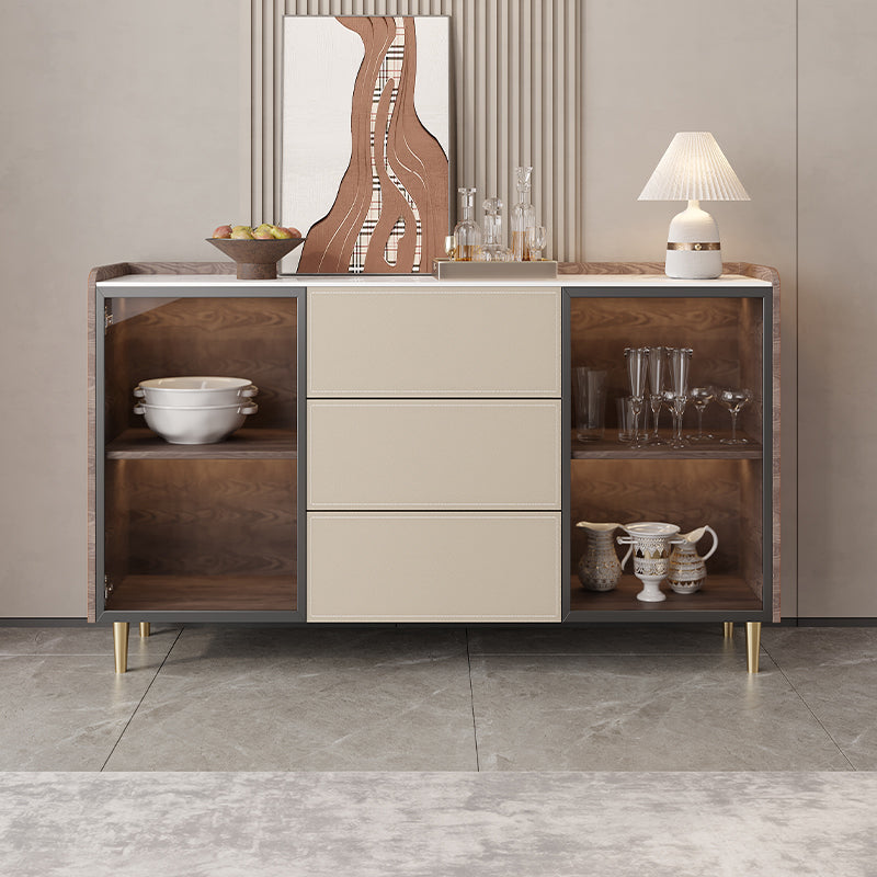 Glam Stone Sideboard Cabinet Sideboard 3 Drawers Server with Storage Clearhalo 'buffet_sideboard' 'Buffets & Sideboards' 'furn' 'furn_buffet_sideboard' 'Furniture' 'Kitchen & Dining Furniture' 7605843