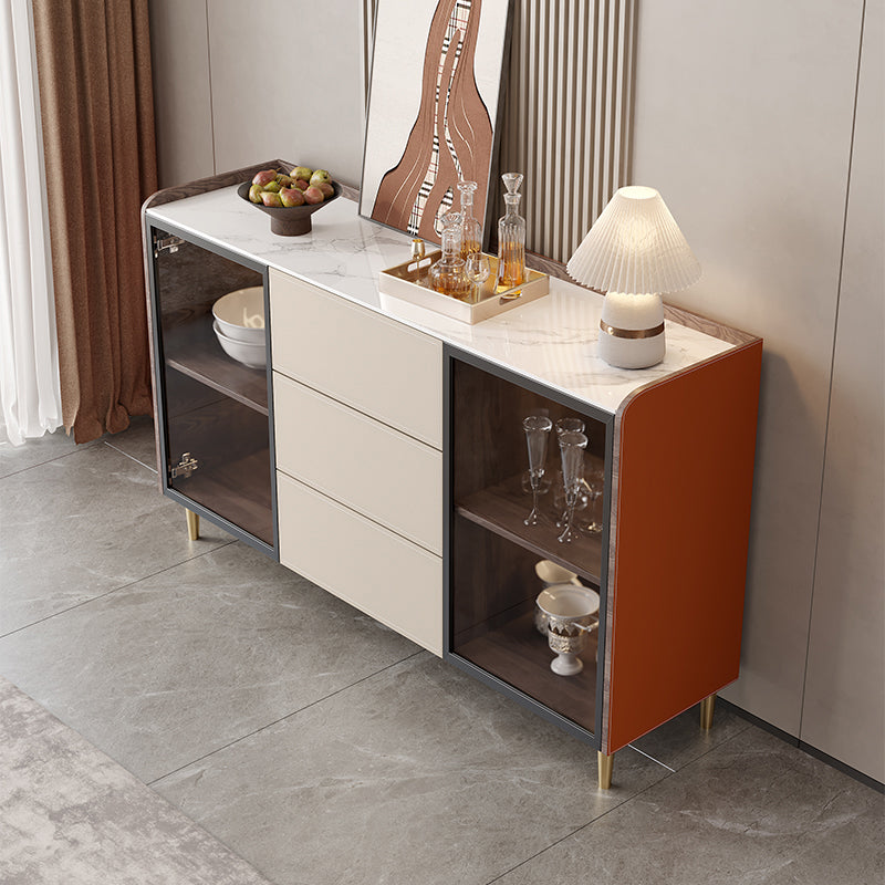 Glam Stone Sideboard Cabinet Sideboard 3 Drawers Server with Storage Clearhalo 'buffet_sideboard' 'Buffets & Sideboards' 'furn' 'furn_buffet_sideboard' 'Furniture' 'Kitchen & Dining Furniture' 7605844